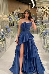 Charming Strapless Sleeveless Long Split Formal Dress With Pleated
