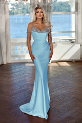 Newinlook Elegant Spaghetti-Straps Evening Dress Mermaid Long With Tassels Sequins