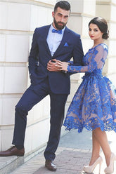 Newinlook Two-Piece Dark Navy Formal Business Prom Suit with Notched Lapel for Party
