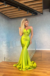 Newinlook Mermaid Yellow Green Evening Dress Pleated