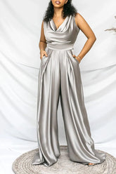Newinlook Silver Gray Chic Loose Sleeveless Women's Jump Suit