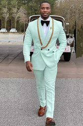 Newinlook Conor Mint Green Shawl Lapel Double-Breasted Wedding Suit with Appliques