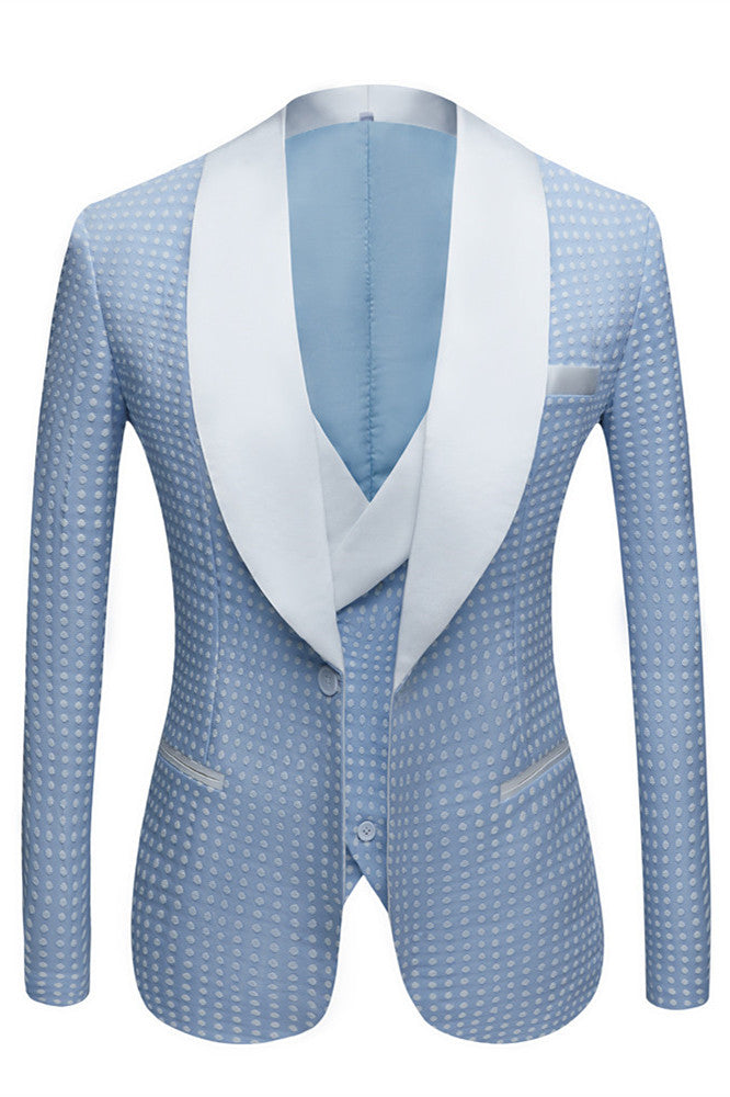 Newinlook Sky Blue Dot Wedding Suit with Shawl Lapel for Men’s Parties