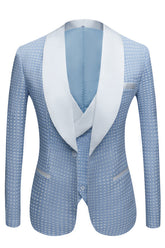 Newinlook Sky Blue Dot Wedding Suit with Shawl Lapel for Men’s Parties