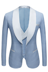 Newinlook Sky Blue Dot Wedding Suit with Shawl Lapel for Men’s Parties