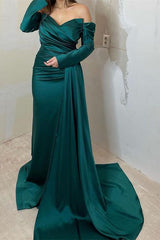 Newinlook Off-The-Shoulder Sweetheart Mermaid Long Sleeves Front Split Evening Dress With Ruffle