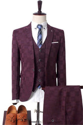 Newinlook Dark Red Marriage Suit - Three-Piece Prom Tuxedo for Men