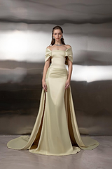 Off the Shoulder Sleeveless Long Mermaid Formal Dress With Pleated