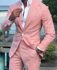Newinlook Pink Linen Formal Slim Fit Prom Tuxedo for Men - Notched Lapel