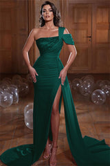 Newinlook One Shoulder Glamorous Mermaid Sequins Evening Dress With Slit Ruffles