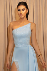Newinlook Sky Blue Mermaid Sleeveless Split Evening Dress With Sequins