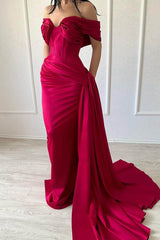 Strapless Off the Shoulder Long Mermaid Formal Dress With Pleated