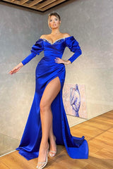 Newinlook Long Sleeves Royal Blue Mermaid Evening Dress