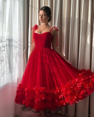 Newinlook Lovely Red Mesh Handmade Flowers Short Evening Dress