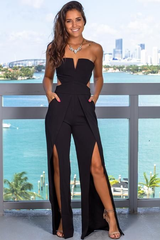 Newinlook Black Sexy Sheath Strapless Pleated Jump Suit