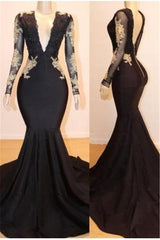 Newinlook Mermaid Black Long Sleeves Evening Dress