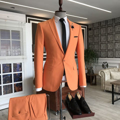 Newinlook Shining Orange Three-Flap Homecoming Suit with Peaked Lapel for Men
