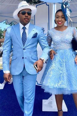 Newinlook Stylish Two-Piece Slim Fit Blue Prom Attire for Guys 2024 with Peaked Lapel