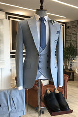 Newinlook Simple Double-Breasted Blue Bespoke Suit with Three Pieces