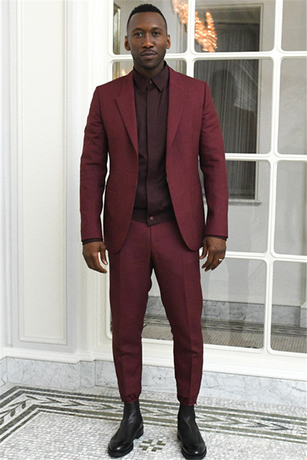 Newinlook New Burgundy Two-Piece Designer Wedding Suit with Peaked Lapel for Men