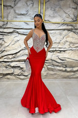 Newinlook Red Gorgeous Gemstone Mermaid Evening Dress