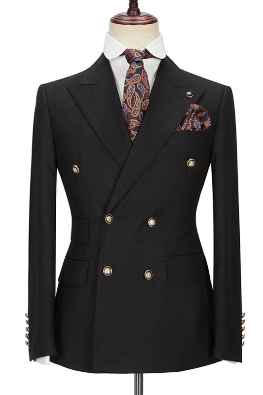 Newinlook Black Double-Breasted Wedding Blazer with Peak Lapel