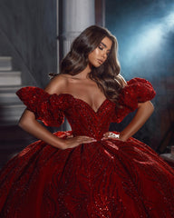 Newinlook Stunning Red Off-The-Shoulder Sequins Evening Dress