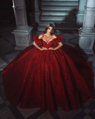 Newinlook Stunning Red Off-The-Shoulder Sequins Evening Dress