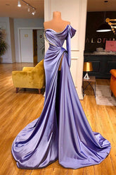 Newinlook Purple Long Sleeves One-Shoulder Mermaid Beadings Evening Dress Split
