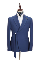 Newinlook Stylish Dark Blue Groomsmen Outfit with Peaked Lapel