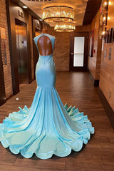 Newinlook Blue Sleeveless Beading Mermaid Evening Dress