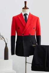 Newinlook Glamorous Black and Red Stitching Double Breasted Suit for Men Gentle with Peaked Lapel