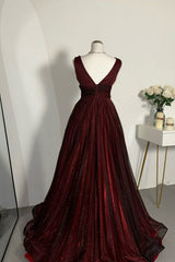 Newinlook Red Black V-Neck Glittery Evening Dress
