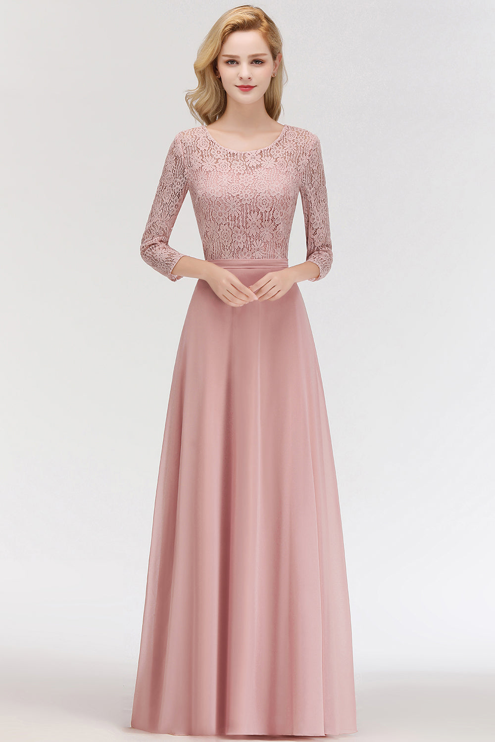 Elegant 3/4 Sleeves Lace Long Dusty Rose Bridesmaid dresses Newinlook Elegant 3/4 Sleeves Lace Long Dusty Rose Bridesmaid dresses Newinlook