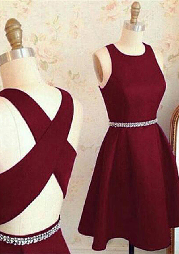 A-line Bateau Sleeveless Homecoming Dress with Beading Bandage