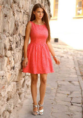 A-line Bateau Sleeveless Lace Homecoming Dress