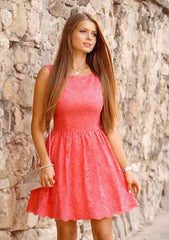 A-line Bateau Sleeveless Lace Homecoming Dress