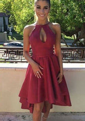 A-Line Halter Asymmetrical Satin Homecoming Dress