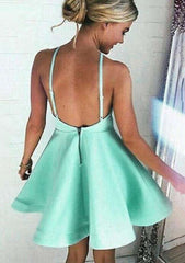 A-Line Halter Sleeveless Mini Satin Homecoming Dress