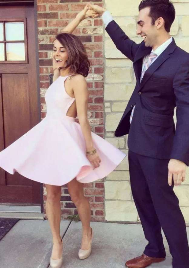 A-line Halter Sleeveless Short/Mini Satin Cocktail Dress