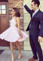 A-line Halter Sleeveless Short/Mini Satin Cocktail Dress