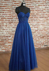 Elegant A-Line Long Prom Dress/Evening Dress with Spaghetti Straps and Glitter Appliques