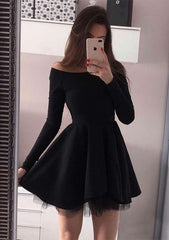 A-line Off-the-Shoulder Satin Homecoming Dress