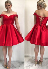 A-line Off-the-Shoulder Satin Short/Mini Homecoming Dress With Sashes