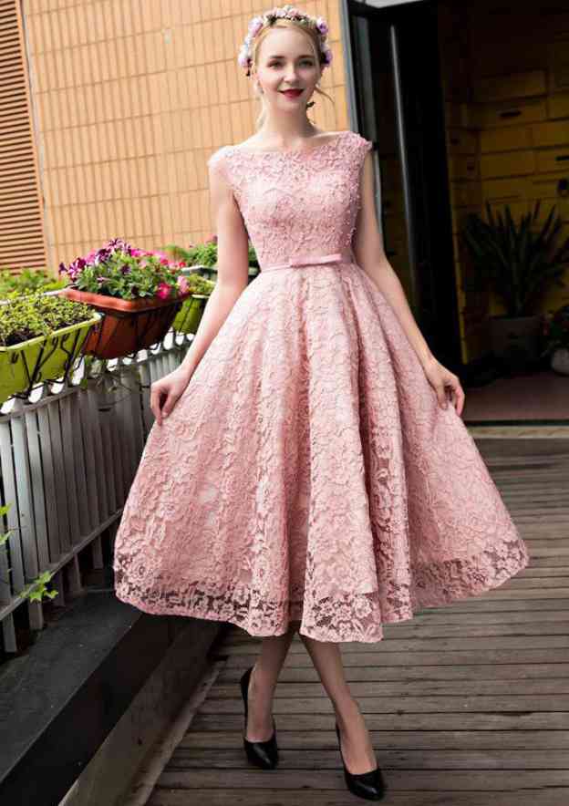 A-Line Princess Prom Dress with Appliqued Bowknot and Lace-up Back