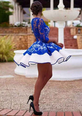 A-Line Princess Scoop Neck Lace Homecoming Dress