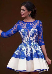 A-Line Princess Scoop Neck Lace Homecoming Dress
