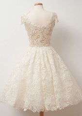 A-line Scalloped Neck Short Sleeve Lace Homecoming Dress