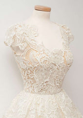 A-line Scalloped Neck Short Sleeve Lace Homecoming Dress