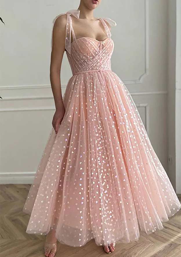 A-line Sweetheart Sleeveless Tulle Homecoming Dress with Pleated Sequins